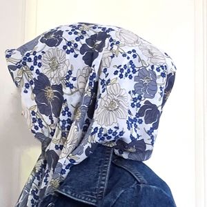 HAUTE HIJAB Square scarf Grey & blue flowers
